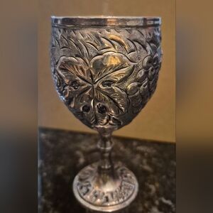 Embossed Floral Goblet in Antique Silver Tone